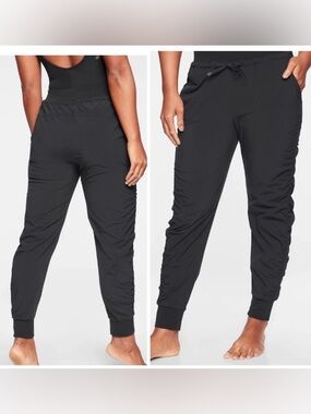 Athleta Attitude Pant Black Ruched Jogger Womens 12 Drawstring Soft Dance Gym